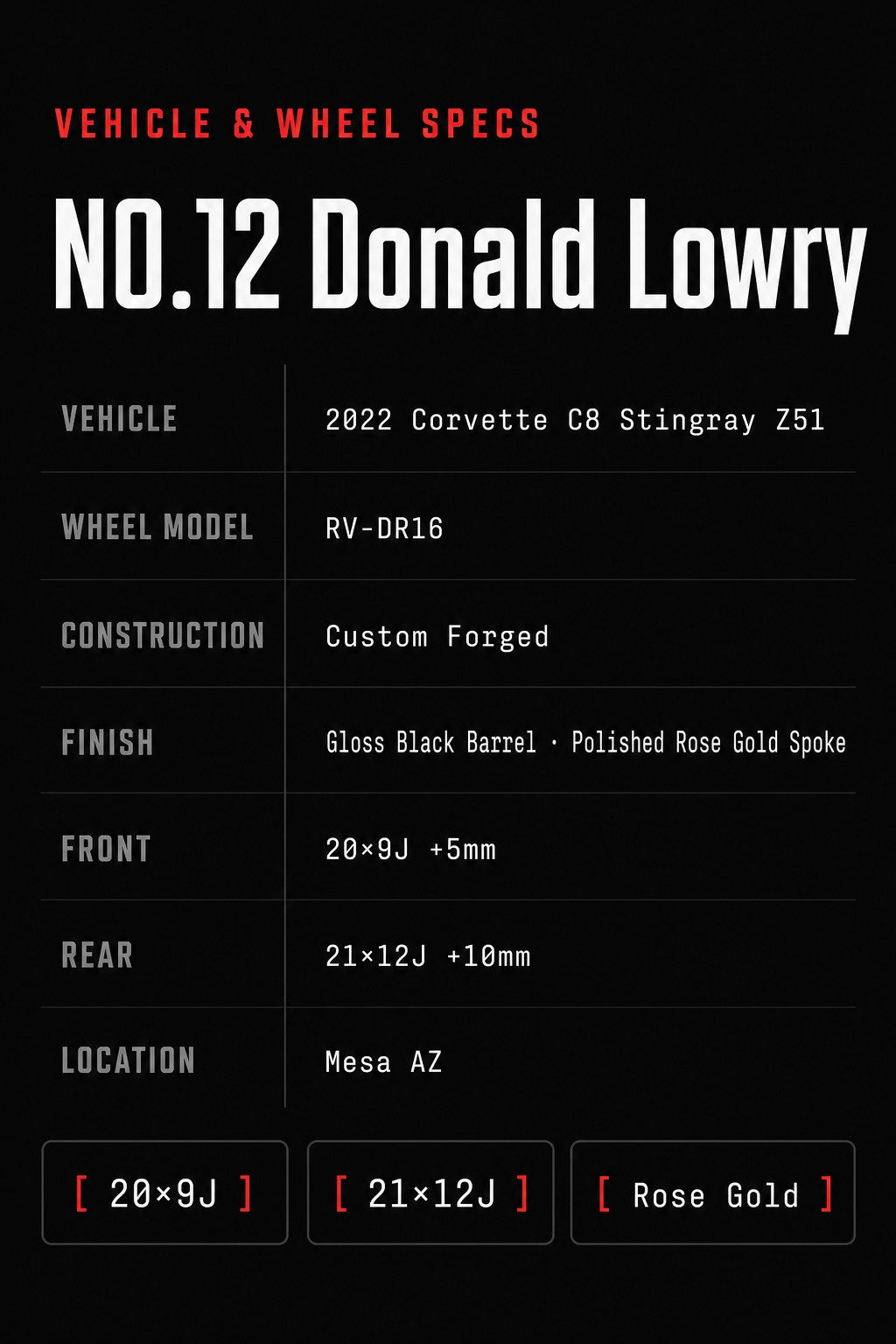 NO.12 Donald Lowry C8 x RV-DR16 Specs