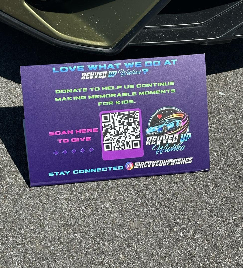 Donation QR code supporting community programs during the Rad Dads & Cool Cars charity event.