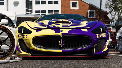 Maserati GranTurismo with custom 20x8.5 forged wheels in yellow and purple finish, design your own wheels option