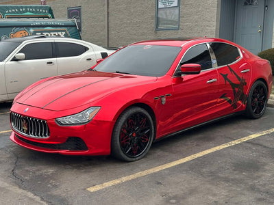 Brake clearance view with 20 inch forged wheels on Maserati Ghibli, custom fitment designed for OEM brakes