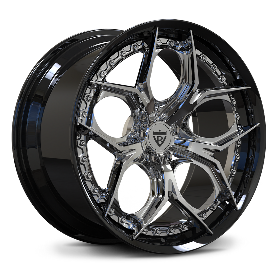 RV-DA03 C8 Corvette black chrome 2-piece forged wheel with sharp five-petal spokes and deep lip profile