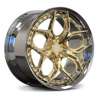 RV-DA03 C8 Corvette black chrome forged wheel front view with five-petal sharp spoke geometry