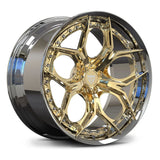 RV-DA03 C8 Corvette black chrome forged wheel front view with five-petal sharp spoke geometry