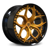 RV-DA03 C8 Corvette black and brushed gold 2-piece forged wheel with sharp geometric spokes