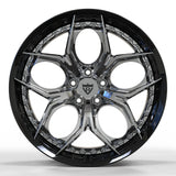 RV-DA03 Corvette C8 black chrome five-petal 2-piece forged wheel detail with sharp angular spokes