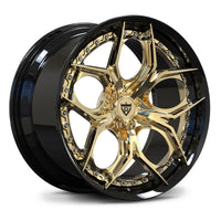 RV-DA03 Corvette C8 chrome and rose gold custom forged wheel with angular five-petal spokes