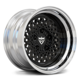 RV-DB01 classic car forged wheel with black mesh face, polished step lip and deep dish profile.