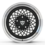 Front view of RV-DB01 classic car forged wheel with black mesh design and polished outer lip.