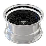RV-DB01 vintage car forged wheel showing black mesh face, polished stepped lip and deep dish barrel.