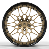 RV-DB418 forged BMW wheel with gloss black barrel bronze spokes and 2-piece mesh design front view