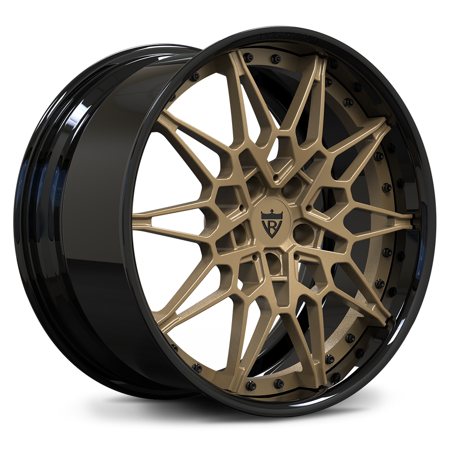 RV-DB418 custom BMW 2-piece forged mesh wheel with gloss black barrel and bronze spokes
