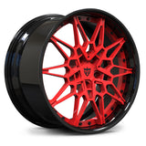RV-DB418 custom forged BMW wheel with red mesh spokes and gloss black barrel