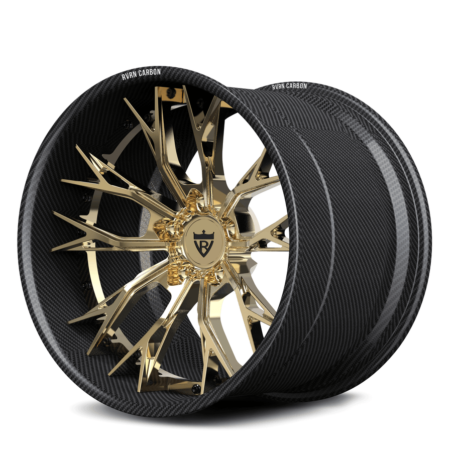 RV-DC04 CF carbon fiber multi-spoke forged wheel with frozen gold center for luxury builds