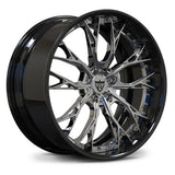 Chrome finish 2-piece forged wheels for Tesla Model Y, RV-DC04 futuristic Y-spoke design.