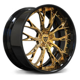 Tesla Model Y custom forged 2-piece wheels in polished frozen gold finish, RV-DC04 modern lip.