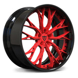Gloss red custom forged wheels for Tesla Model Y, RV-DC04 lightweight 2-piece performance rims.