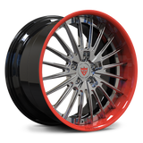RV-DC08 custom 2-piece forged wheel in Gloss Black and Chrome with a RVRN Red lip, aggressive deep dish for Corvette C8.