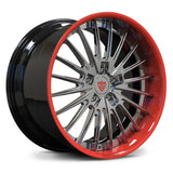 Angled view of RV-DC08 deep dish forged wheel, showcasing the intricate multi-spoke architecture and precision finish.