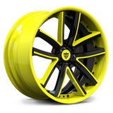RV-DC10 staggered 20/21 inch forged wheels in Accelerated Yellow and Black, high-performance 2-piece design for Corvette C8 E-Ray hybrid performance.