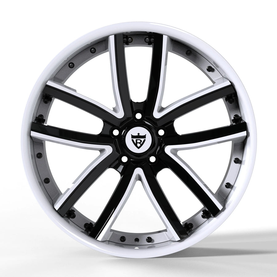 RV-DC10 custom forged 2-piece 20-inch wheel in Gloss White and Black for Corvette C8, 10-spoke concave design for performance fitment.