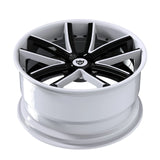 Side view of RV-DC10 white and black forged rim showing the staggered 20/21 inch concave depth and 6061-T6 forged construction detail.