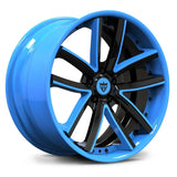 RV-DC10 10-spoke performance forged rims in Rapid Blue and Black, designed for the Corvette C8 21-inch rear wheel exotic car aesthetic.