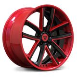 Red Mist and Black finish on RV-DC10 20-inch deep concave forged wheels, specifically machined for Corvette C8 Stingray hub-centric fitment.