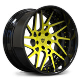 RV-DC11 forged wheels in Gloss Black with Accelerated Yellow accents, color-matched for the Corvette C8 E-Ray.