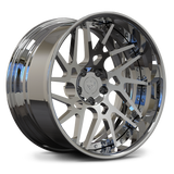 RVRN RV-DC11 custom 2-piece forged directional wheel in Mirror Chrome finish, specifically engineered for Corvette C8 Stingray performance fitment.