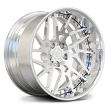 High-luster polish finish on RV-DC11 directional forged wheel, featuring a 2-piece modular construction for custom C8 fitments.