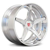 Full polished Euro-spec forged rim for BMW, showcasing a timeless 5-spoke design and aerospace aluminum finish.