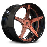 Luxury Euro-style forged rim with rose gold details for BMW 5-Series, blending elegance with 2-piece strength.