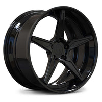 Aggressive gloss black 5-spoke forged rim for BMW M2 Competition, optimized for Euro track stance.