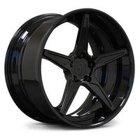 Stealth-inspired RV-DC17 wheel in a full gloss black finish, showcasing the monochromatic 5-spoke design that provides a clean and powerful look for Corvette C8 enthusiasts.