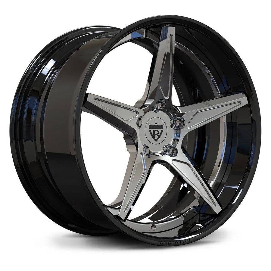 RV-DC18 gloss black and chrome custom forged wheel with deep concave 5-spoke design for Corvette C8, Corvette C7 and BMW M performance builds