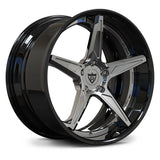 RV-DC18 gloss black and chrome custom forged wheel with deep concave 5-spoke design for Corvette C8, Corvette C7 and BMW M performance builds