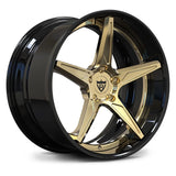 RV-DC18 gloss black and frozen gold deep concave forged wheel with 5-spoke styling for BMW M, Audi RS and Mercedes-AMG builds