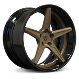 RV-DC18 gloss black and matte bronze deep lip forged wheel with 5-spoke concave styling for Porsche, Mustang and American muscle builds