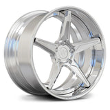 RV-DC18 polished custom forged wheel with deep concave deep lip 5-spoke design for Corvette, Porsche 911 and GR Supra build concepts