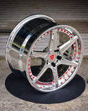 Angled view of RV-DC19 forged wheel highlighting chrome finish and profile depth for Corvette C8 performance car