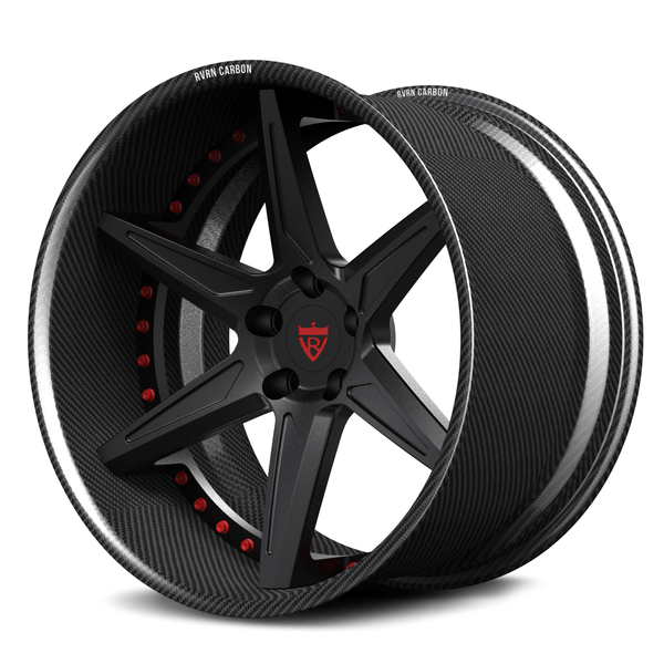 RV-DC19 CF carbon fiber forged wheel with black center and red assembly hardware