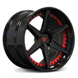 RV-DC19 high-performance forged wheel with black spokes and a signature red inner locking ring detail for Mopar enthusiasts.