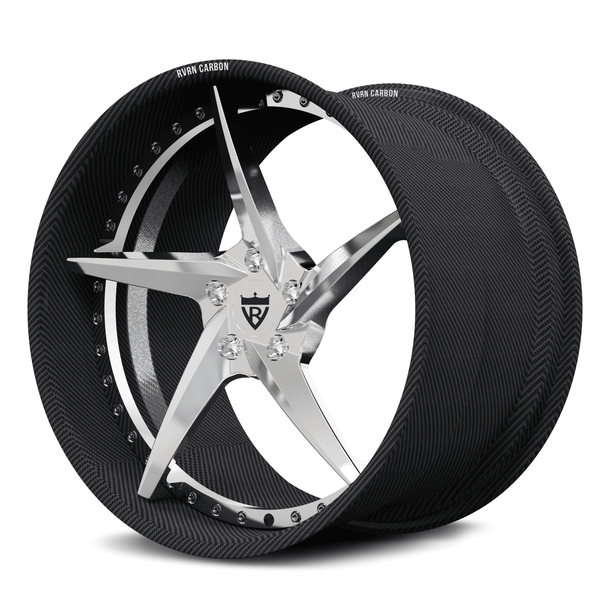 RV-DC35 CF carbon fiber 5-spoke forged wheel with polished finish center