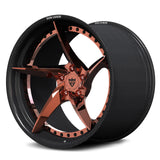 Luxurious RV-DC35 CF custom forged wheels in Polished Rose Gold, optimized for the aggressive stance of the Corvette C8 Grand Sport.