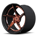 Luxurious RV-DC35 CF custom forged wheels in Polished Rose Gold, optimized for the aggressive stance of the Corvette C8 Grand Sport.