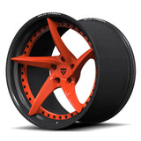Engineered for the Corvette C8, this RV-DC35 CF wheel combines a Daytona Sunrise Orange forged face with a real carbon fiber outer rim.