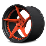 Engineered for the Corvette C8, this RV-DC35 CF wheel combines a Daytona Sunrise Orange forged face with a real carbon fiber outer rim.