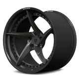 Precision-forged RV-DC35 CF wheels in Gunmetal Gray finish, featuring a 3K dry carbon barrel for Corvette C8 Z06 track builds.