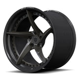 Precision-forged RV-DC35 CF wheels in Gunmetal Gray finish, featuring a 3K dry carbon barrel for Corvette C8 Z06 track builds.