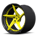 Showcase of the RV-DC35 CF custom wheel in Accelerated Yellow finish, designed for high-performance Corvette C8 ZR1 applications.
